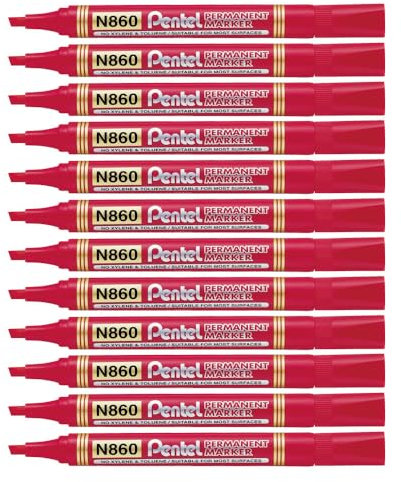 Pentel Permanent Markers Chisel Point - Red (Pack of 12)