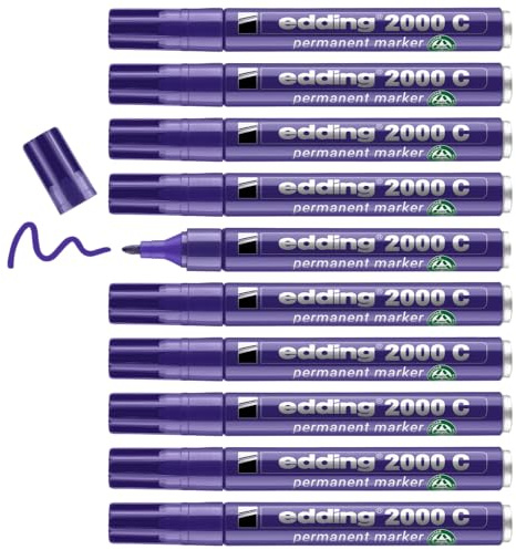 Edding 2000 C Permanent Marker - Violet (Purple) - Box of 10 - Round Nib 1.5-3 mm - Quick-Drying Permanent Markers - Waterproof, Smudge-Proof - for Cardboard, Plastic, Wood, Metal, Fabric - Marker Pen