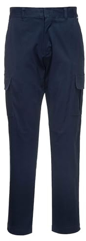 Portwest S231 Stretch Slim Fit Combat Trousers Soft Handle Twill Reflective | Navy, 36 Waist, UPF 40+, 98% Cotton, Hook and Bar Closure, 2 Thigh Pockets, Twin-Stitched Seams, High Visibility, Workwear