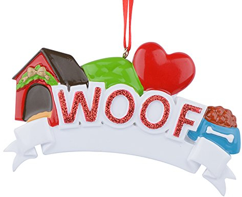 Woof Hunde-Weihnachtsbaumschmuck – Hundehaus-Ornament – Hund erstes Weihnachten im neuen Zuhause – Weihnachts-Andenken Geschenk für neuen Welpen, Hundeliebhaber, Haustierbesitzer