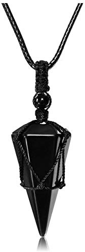 JSDDE Obsidian Healing Crystal Pendant Necklace Hexagonal Stone Pointed Gemstone Necklace for Men Gift
