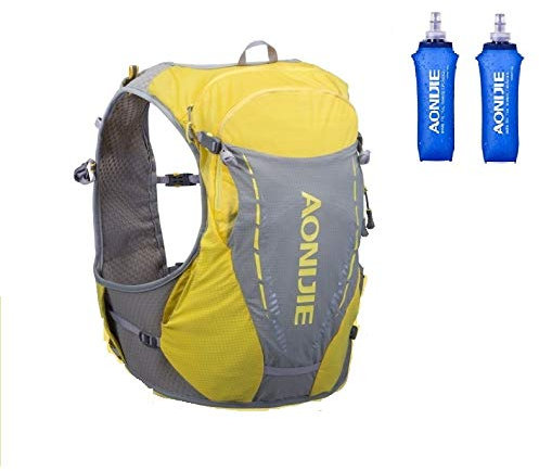 AONIJIE Sac à dos de randonnée pour course à pied, randonnée et sport - 10 l - Unisexe - Avec bouteille d'eau de 2 l - Jaune + 2 x 500 ml - M/L