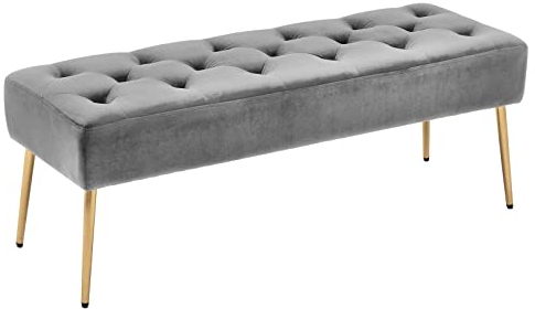 Duhome Sitzbank mit Knöpfen, Gepolstert Polsterbank Samt Schuhbank Bettbank Sitzhocker für Eingangsbereich Wohnzimmer Schlafzimmer Flur, Grau