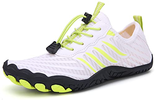 Teechodina Unisex Traillaufschuhe Herren Damen Wanderschuhe Barfußschuhe Laufschuhe Knit Sneaker Fitnessschuhe Fivefinger Zehenschuhe, Weiß-B, 44