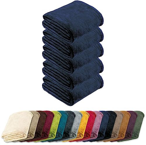 REDBEST Microfaserdecke Amarillo 5er-Pack, Fleece-Wohndecke, Sofadecke dunkelblau Größe 130x180 cm - kuscheliger Teddyfleece, pflegeleicht, waschbar