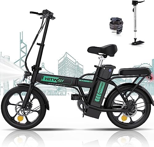 HITWAY Klappbares EBike 16 Zoll, 𝟐𝟓𝟎𝐖 Motor, 𝟑𝟔𝐕 𝟏𝟎,𝟒𝐀𝐡 Akku, bis 𝟐𝟓 𝐤𝐦/𝐡, Tretunterstützung,Reichweite 35–90 km, ElektroFahrrad für Damen & Herren, Stadt & Pendler,ohne Beschleuniger