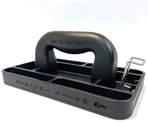 Waste Smasher - Manual Trash Compactor Tool - Hand-Held Garbage Press with Built-in Hook - for Kitchen Waste Bin - Space Saving Design - No Batteries Required - Freestanding - Black