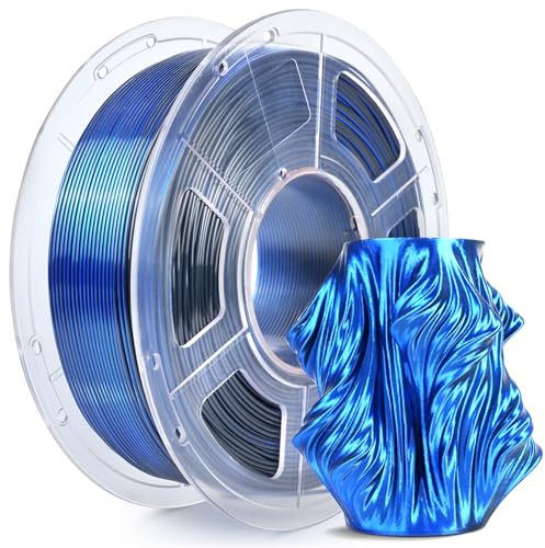 SUNLU Silk PLA Plus 3D Druckerfilament, zweifarbiges glänzendes PLA+ Filament 1.75mm, Seidentexturen, 360° Drehung enthüllt vielfältige Farben, Maßgenauigkeit+/-0.02mm, 1kg Spule(2.2lbs), Schwarz Blau