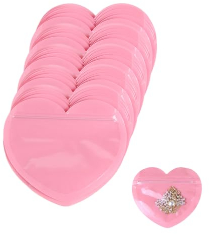 100 Pièces Pochons Bijoux,Pochette Bijoux Voyage Refermable en Forme de Cœur,Pochons Bijoux Transparent Anti-Ternissement Rangement de Bijoux pour Bagues,Boucles D'oreilles,Bracelets,Colliers (Rose)