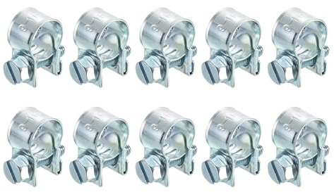 sourcing map 10Pcs Mini Fuel Line Pipe Hose Clamp Clip, Adjustable 9-11mm(0.35-0.43) Fuel Injection Line Style Hose Clamp, Zinc Plated Pipe Hose Clip Tube Clamps