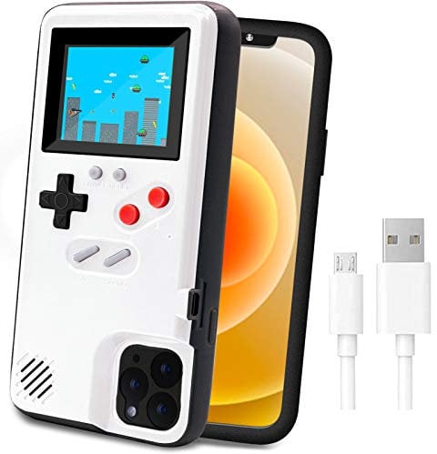 LucBuy Game Console Case for iPhone 15 Pro Max, Retro Protective Cover Self-powered Case with 36 Small Game, Full Color Display, Shockproof Video Compatible with iPhone 15 Pro Max - White