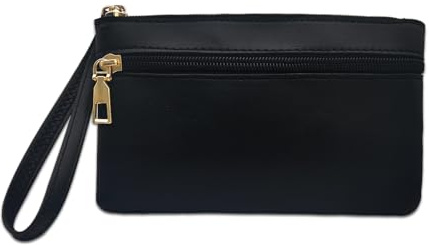 FuninCrea Ladies Purse Women's Wristlet Clutch Purse Coin Purses, Double Zipper Pockets Womens Purses Card Holder Wristlet Bag Women's Wallets with Wrist Strap for Card Coin Cash (Black)