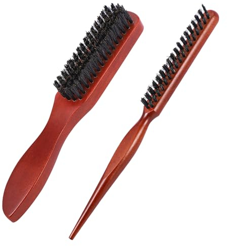 2 Stück Sleek Bun Bürste, Haarbürste Wildschweinborsten Bürste, Toupierbürste mit Holzgriff, Teasing Hair Brush Boar Bristle Brush für Sleek Look Langes Dickes Lockiges Welliges Trockenes Haar