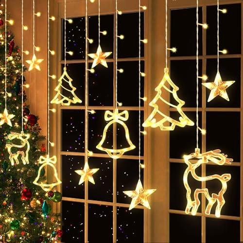 JoyeuVie 3.5M Luces Navidad 12 Faros Christmas Fiesta Decoración 8 Parpadep Modos Cálidas Blancas Luces Navidad Arbol Cortinas Ventana Luces para Casa Jardín Dormitorio Decoración Luces 