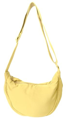 GoPaw Damen Halbmond Crossbody Schultertasche, Hobo Halfmoon Bag, Nylon Crossbody Bag Damen Halbmond Schultertasche mit verstellbarer Schultergurt, Einfarbige(Gelb)