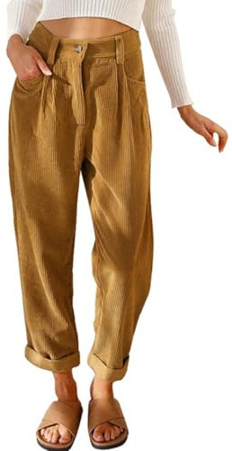 CheChury Pantaloni di Velluto a Coste Donna Pantaloni Larghi Casual Vita Alta Pantalone Velluto retrò Dritti Pants Vita Elastica Cotone Pantaloni de Tuta Basic Inverno Pantaloni Ampia con Tasche