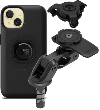 Quad Lock Motorcycle Fork Stem Phone Mount PRO Kit with Vibration Dampener and iPhone 15 MAG Case