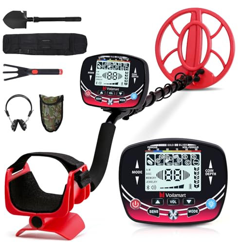 Voilamart Waterproof Metal Detector for Adults Professional, Handheld Metal Detector for Beach with 10 IP68 Coil, LCD Display, DSP Chip, Metal Detectors Accessories, 5 Modes Gold Detector for Jewelry