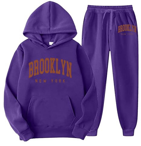 NaLatia Tuta da Uomo, 2 Pezzi Completo Brooklyn Unisex, Trapstar Tuta Jogging Sportiva Set Autunno Inverno, Donna Felpa con Cappuccio in Plie e Pantaloni