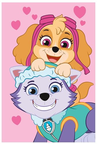 Jerry Fabrics Paw Patrol Fleece-Decke Kuscheldecke Tagesdecke mit Skye Everest Herzen Hunde Rosa 100 x 150 cm 100% Polyester, Nickelodeon