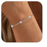 Aidenn Armband Damen Gold mit Cubic Zirkonia Blumen 925 Silber Bracelet für Mädchen,Goldene/Silver Stapelbare Armbander Handmade Schmuck Geschenk