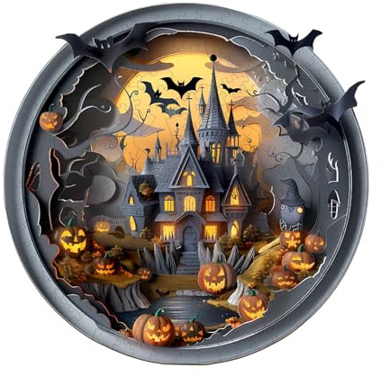 Blumuze Holzpuzzle Erwachsene, 3D Halloween Schloss 3 Holz Puzzle, Holzpuzzle Einzigartige Tierform Puzzleteile,Puzzle Holz Erwachsene mit Geschenkbox aus Holz 300 Stück(L-34 * 33.7cm)