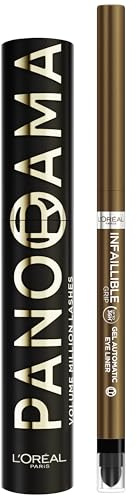 L'Oréal Paris Set: Volume Million Lashes Mascara All Night Black für XXL Volumen & Definition mit Panorama-Bürste + Infaillible Grip Gel Eyeliner Wasserfest Bronzed Espresso für strahlend schöne Augen