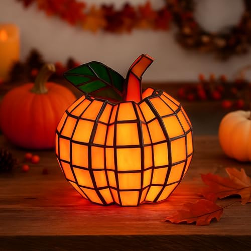 Halloween Deko Kürbis Laterne, Harz Herbstdeko Kürbis Licht Halloween Harz Pumpkin Dekorationen Pumpkin Lamp Fur Tischdeko Helloween Party Garten Dekofigur
