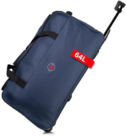 Cocoono Reisetasche mit Rollen 64L – Große Reisetasche mit Rollen zum Ziehen – Sporttasche mit Rollen – Rolltasche – Trolley Tasche – Reisetasche groß mit Rollen (Navy mit Gestänge)