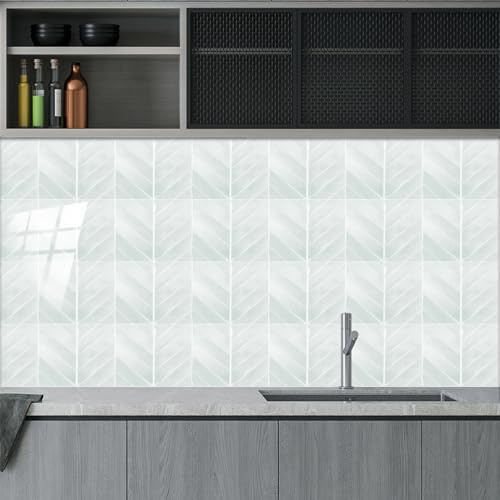 Credence Adhesive Pour Cuisine 25x30cm Vert Clair Dalle Pvc Adhesive Murale Salle de Bain,Feuilles de Stickers Muraux en Vinyle, Stickers Carrelage Imperméables