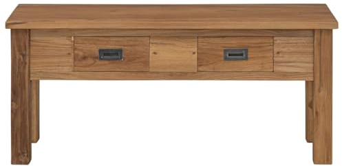 Fengshui Flurbank Massiv Teak 90x30x40 cm | 2 Schubladen, Kolonialstil, 110 kg Tragkraft pro Sitz, TV-Bank oder Lowboard