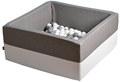 RAINBOW KIDS - Cristal Luxus Bällebad Bällepool Kunstleder Bällebecken Spielbälle Kugelbad Bällchenbad Spielbecken Ball Bällepool 200 Bälle 7 cm TÜV Zertifiziert (Grau-Weiss - Quadrat)