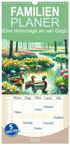 Familienplaner 2026 - Eine Hommage an van Gogh mit 5 Spalten (Wandkalender, 21 cm x 45 cm), CALVENDO: Kunstvolle Szenen der Natur im Licht van Goghs