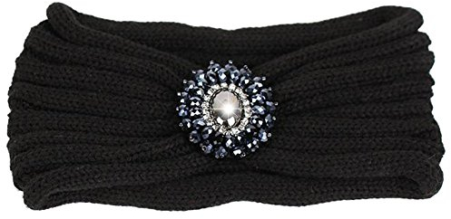 HugeStore Damen Frauen Winter Strass Crochet Strick Stirnbänder Stirnband Haarband Kopfband Ear Wärmer Schwarz