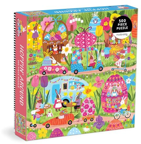 Mudpuppy Hoppin Around – 500 Piece Family Jigsaw Puzzle With Colorful And Fun Illustrations of Adorable Bunnies For Children Ages 8 And Up