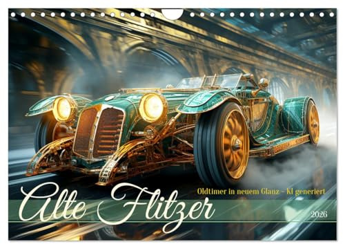 Alte Flitzer (Wandkalender 2026 DIN A4 quer), CALVENDO Monatskalender: Oldtimer in neuem Glanz flitzen durch die Straßen - KI generiert (CALVENDO Mobilitaet)