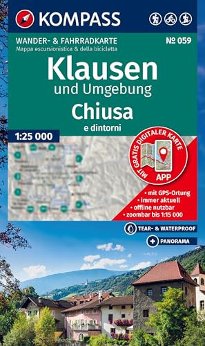 KOMPASS Wanderkarte 059 Klausen und Umgebung / Chiusa e dintorni 1:25.000: Wander- und Fahrradkarte in einem - inklusive Offline-Verwendung in der ... Radwege. Skitouren. Langlaufen. Reiten.