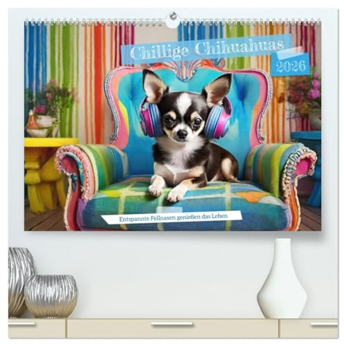 Chillige Chihuahuas - Entspannte Fellnasen genießen das Leben (hochwertiger Premium Wandkalender 2026 DIN A2 quer), Kunstdruck in Hochglanz: Entspannung und Balance mit Chihuahuas (CALVENDO Tiere)