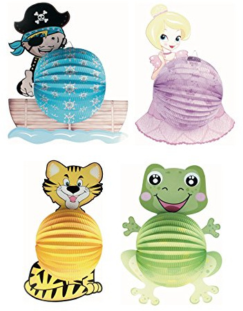4x Lampion / Laterne / 4 verschiedene Motive / Frosch, Tiger, Pirat, Prinzessin