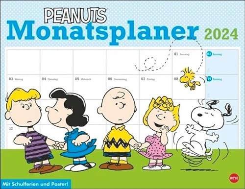 Peanuts Monatsplaner 2024. Praktischer Wandplaner mit den bekannten Peanuts-Comics. Kultiger Wandkalender zum Eintragen. Terminkalender mit lustigen Bildergeschichten.