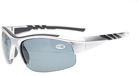 Eyekepper TR90 Unzerbrechliche Sport Bifocal Halbe Rimless Sonnenbrille Baseball Running Angeln Golf Softball Wandern Silver Frame Graues Linse +2.0