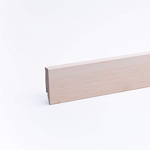 Leiste24 Dekor-Sockelleiste 60mm I Fußleiste 60 Höhe I stabiles MDF mit Dekor I Länge 2.600 mm I Bodenleiste mit integriertem Kabelkanal + Clipfräsung I Ahorn Natur