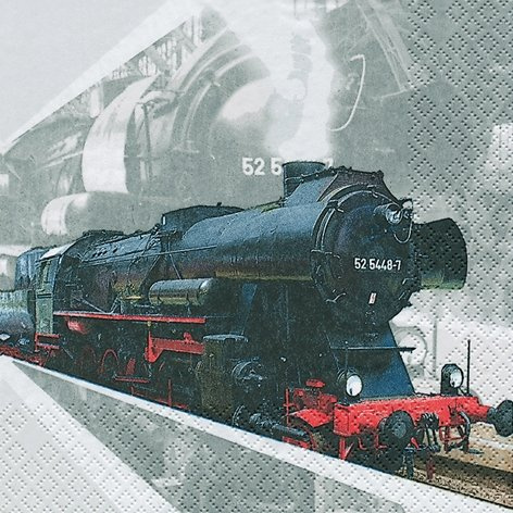 20 Servietten 33x33 cm Lokomotive Lok Zug Eisenbahn Waggon Dampflok Dampfeisenbahn