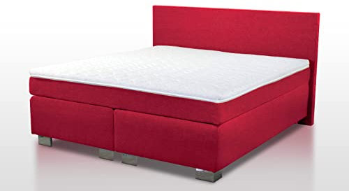 Charlottes Möbelkaufhaus Boxspringbett ROM II 160x200 Rot Weinrot Hellrot Dunkelrot inkl Matratze und Topper Exzellenter Schlafkomfort. Härtegrad H2 H3 H4 (160x200 cm, Rot)