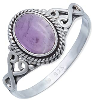 mantraroma Damen Ring 925 Silber Amethyst Edelstein lila ausgefallen verspielt