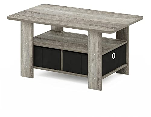 Furinno Andrey Couchtisch mit Schublade, Französische Eiche/Schwarz