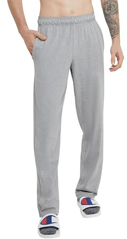 Champion Mens Pants, Everyday Cotton, Lightweight Open-Hem Lounge Pants for Men (Reg. Or Big & Tall) Track Pants, Oxford Gray - C Patch Logo, 4 Short