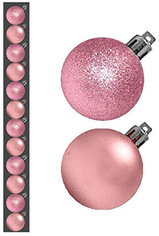 christmasshop 12 x 3 cm Boules de Noël - Mini Rose bébé - Blush Pink - Assortiment de Matt + Gl