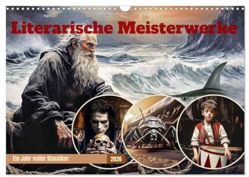 Literarische Meisterwerke (Wandkalender 2026 DIN A3 quer), CALVENDO Monatskalender: Meisterhafte Bilder berühmter Literatur-Klassiker (CALVENDO Kunst)