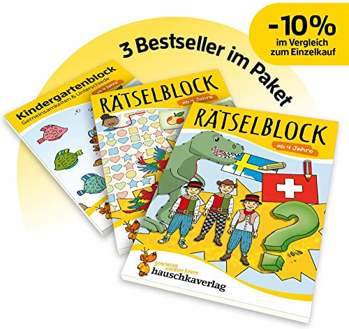 Rätselblock-Paket ab 4 Jahre - Rätseln und logisches Denken: 3 bunte Rätselbücher mit sinnvoller Beschäftigung die Spaß macht (Übungshefte-Pakete für Kindergarten und Vorschule, Band 8001)